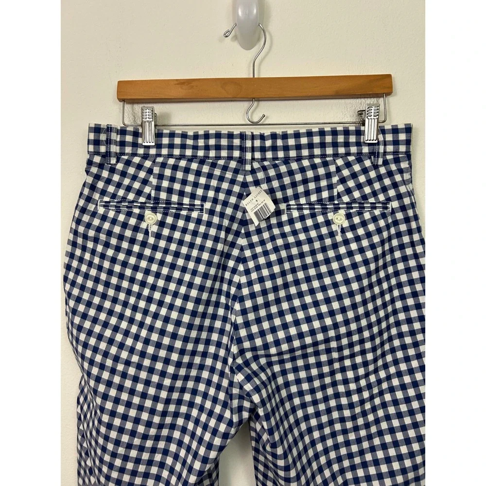 Polo Ralph Lauren Mens Gingham Shorts Navy Blue White Check Cotton Size‎ 33 NEW